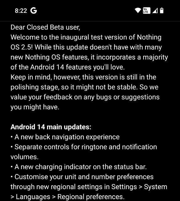 Nothing OS 2.5 Android 14 beta