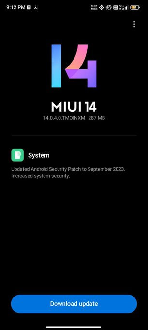 Redmi Note 12 Pro September 2023 update