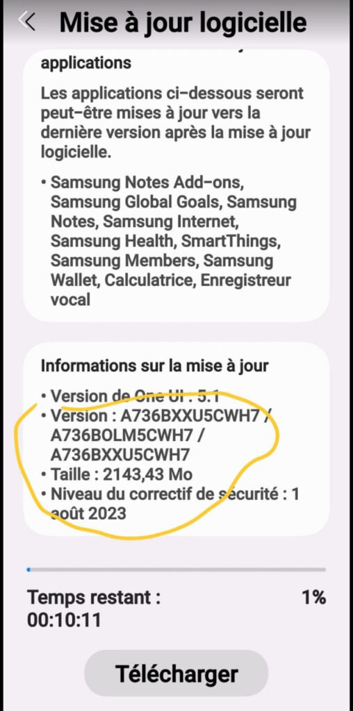 Samsung Galaxy A73 August 2023 update
