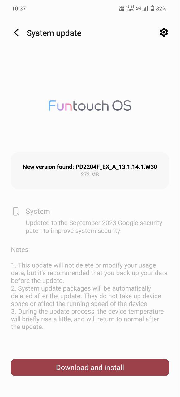 Vivo V25 Pro September 2023 update