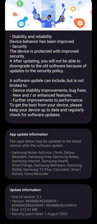 Samsung Galaxy M34 september 2023 update