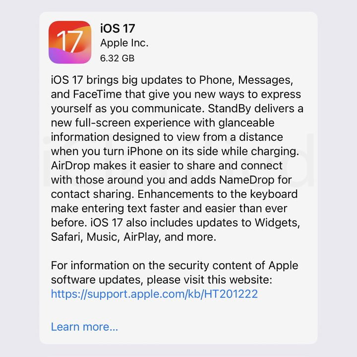 Apple iOS 17 stable update