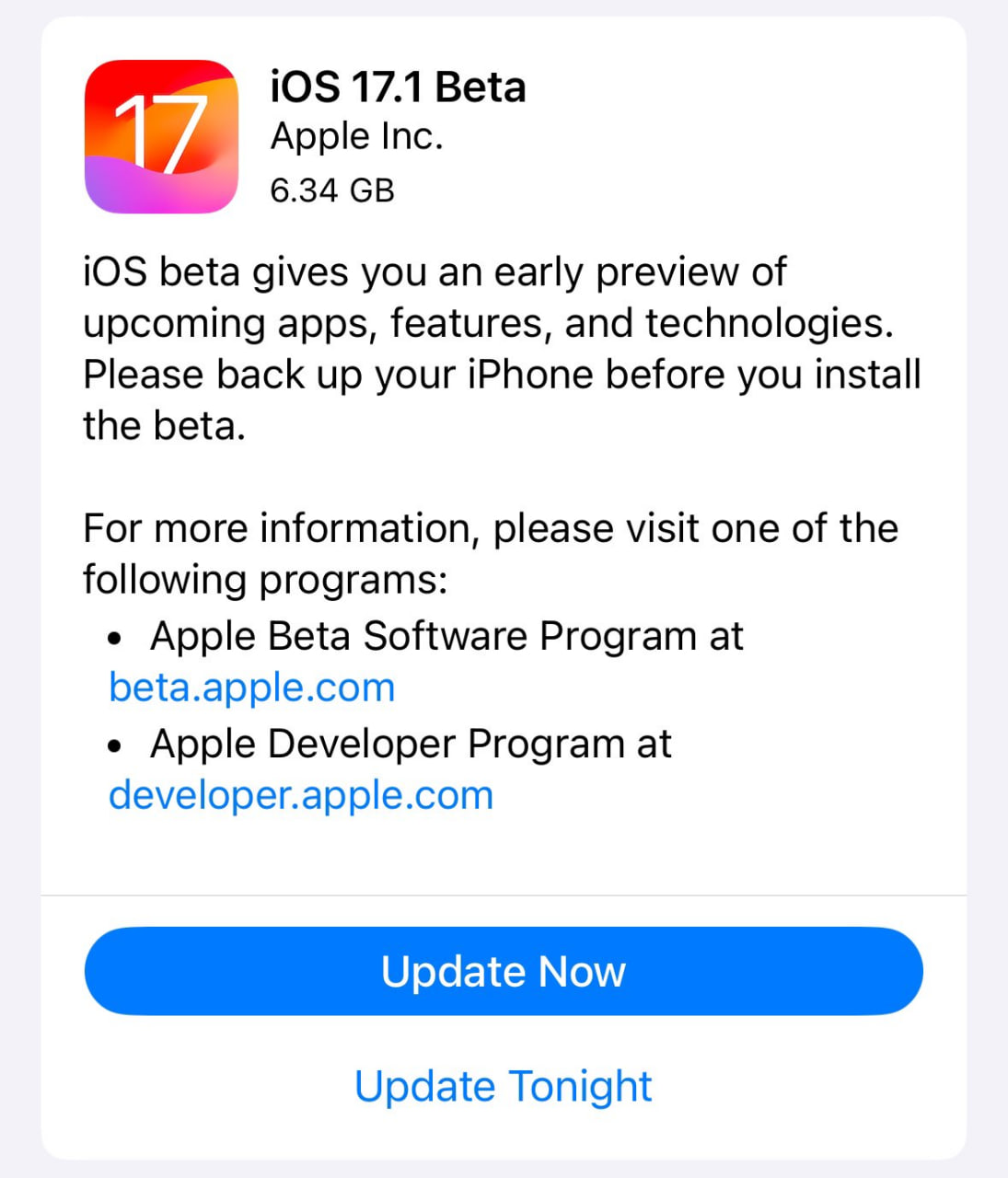 Apple iOS 17.1 beta