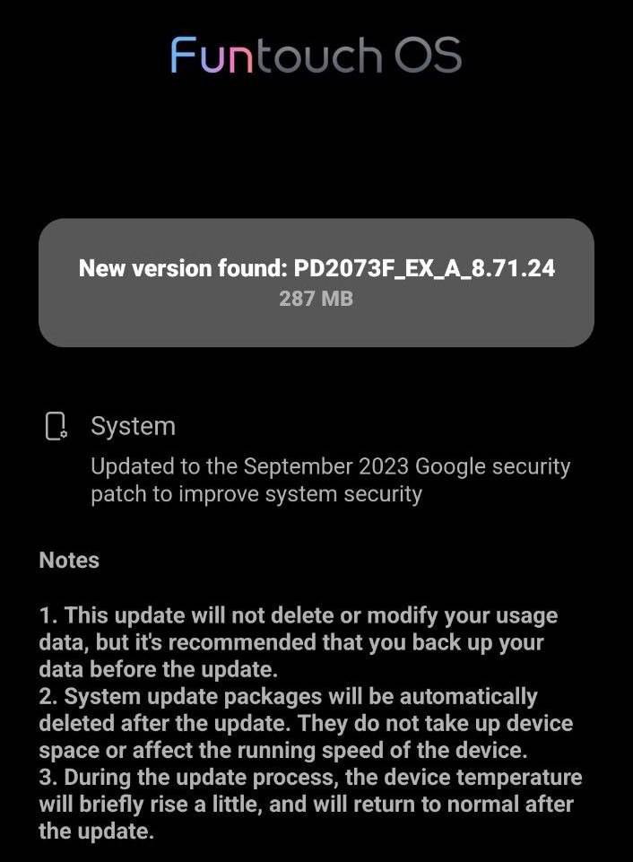 Vivo iQOO Z3 September 2023 update