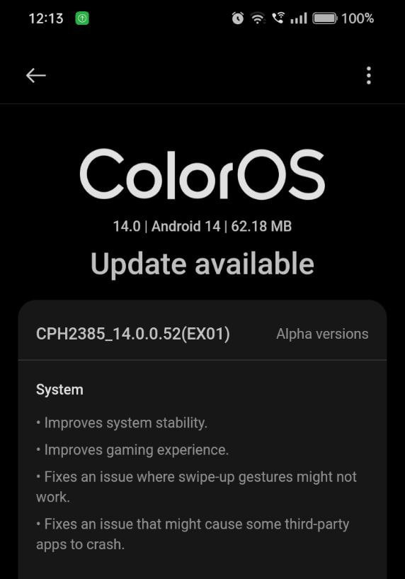 OPPO A77 ColorOS 14 alpha update