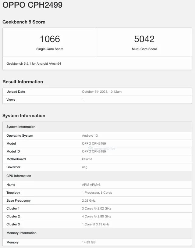 OPPO Find N3 Geekbench