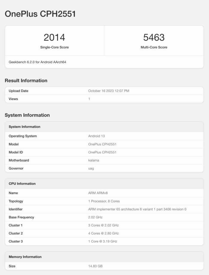 OnePlus Open Geekbench