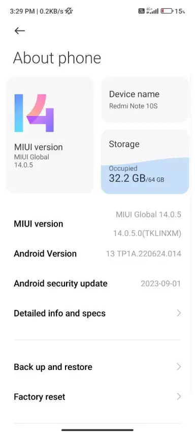 Redmi Note 10S September 2023 patch