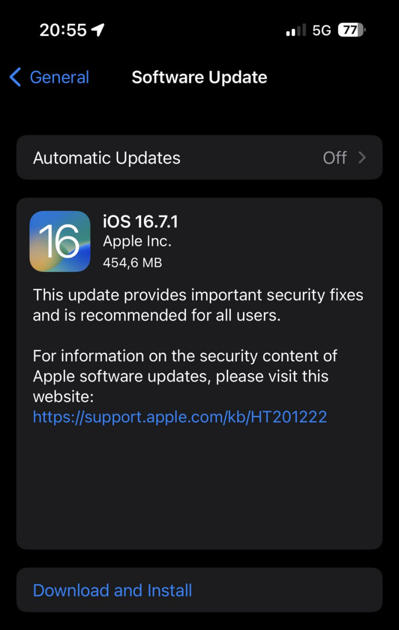 Apple iOS 16.7.1 security update