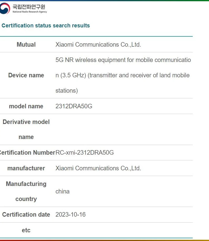 Redmi Note 13 Pro NRRA certification