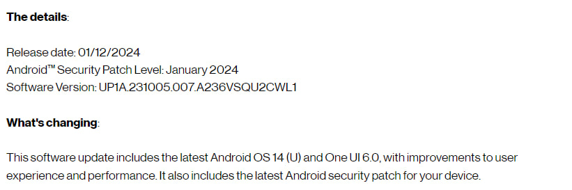  Galaxy A23 One UI 6.0  January 2024