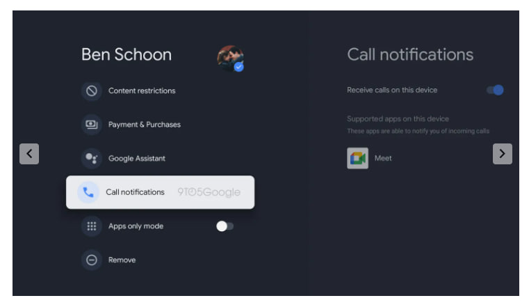 Google TV Call notification
