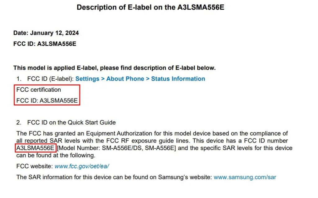 Samsung Galaxy A55 FCC 25W charging