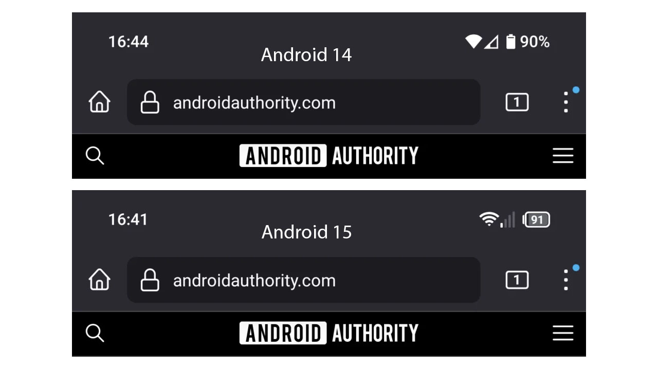 Android 15 status bar icons