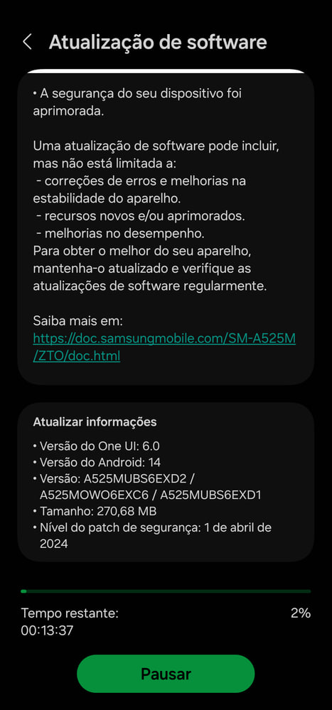  Galaxy A52 April 2024 update Brazil 