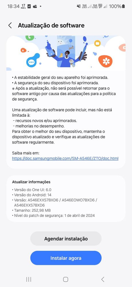 Galaxy A54 April 2024 update Brazil 