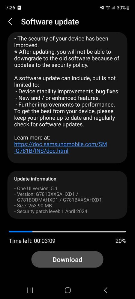 Galaxy S20 FE April 2024 update India 