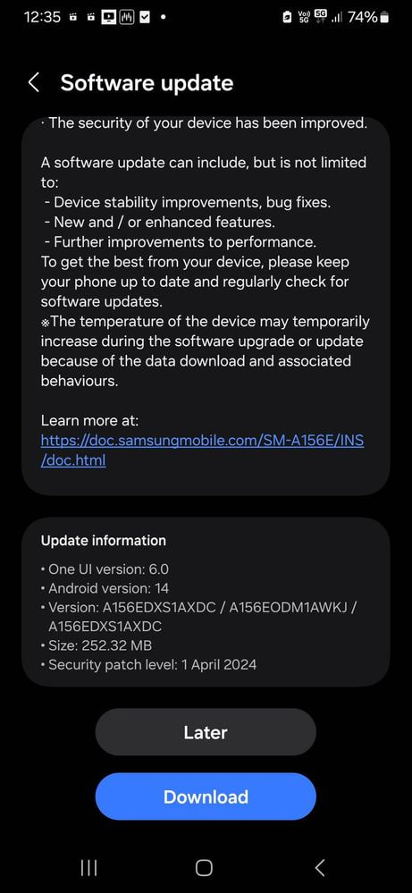  Samsung Galaxy A15 April 2024 update  