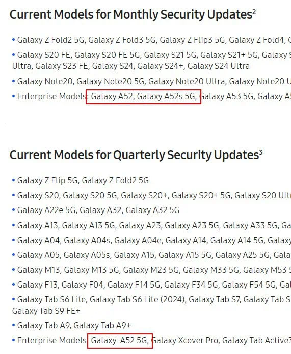 Samsung Galaxy A52 5G update month