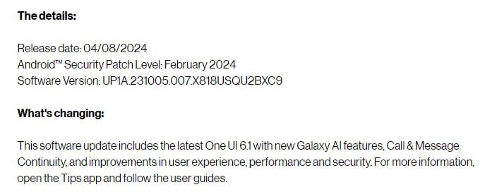 Verizon Galaxy Tab S9+ One UI 6.1 