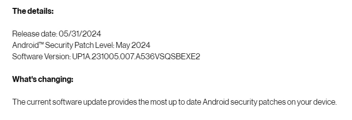 Galaxy A53 May 2024 update Verizon US 