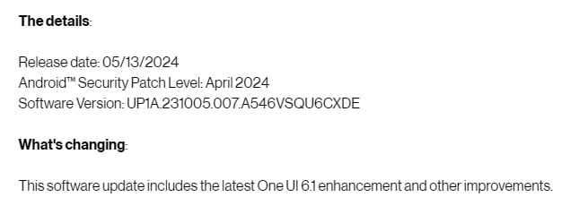 One UI 6.1 Galaxy A54 US 
