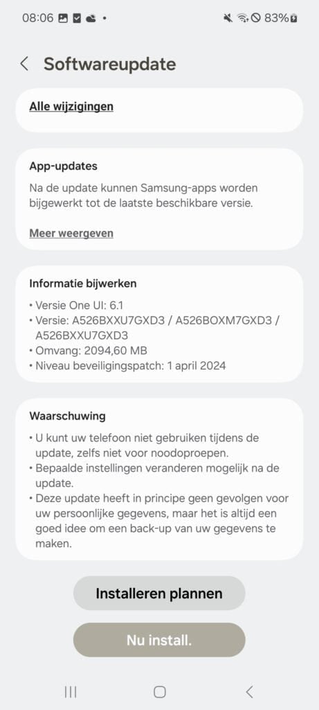 Samsung Galaxy A52 One UI 6.1 update