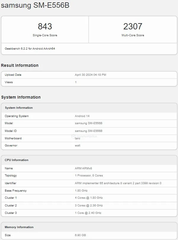  Samsung Galaxy F55 Geekbench