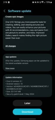 Samsung Galaxy M34 One UI 6.1 India