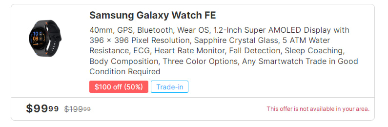  Galaxy Watch FE offer price $100