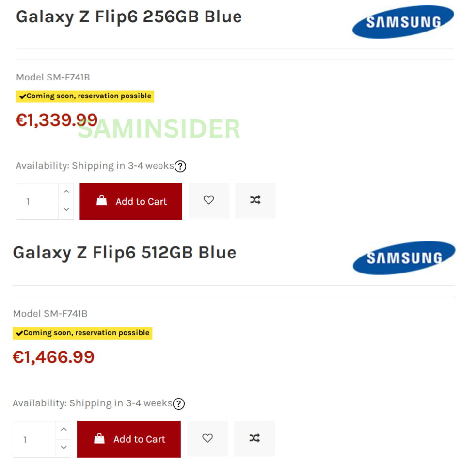  Galaxy Z Flip 6 European price