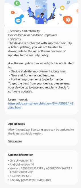  Samsung Galaxy A55 June 2024 update 