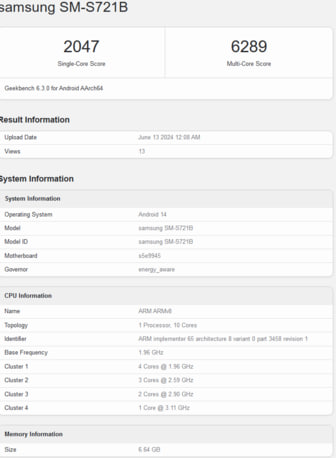 Samsung Galaxy S24 FE Geekbench 