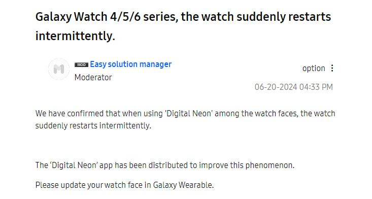 Samsung Galaxy Watch Digital Neon issue